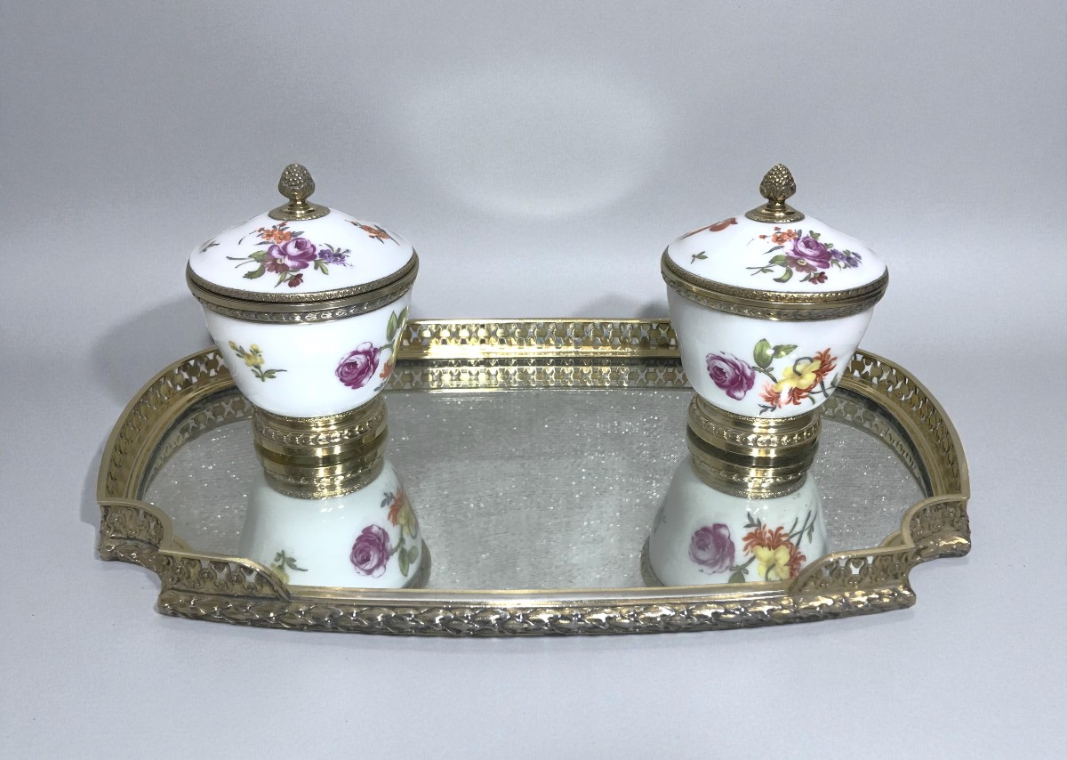 Inkwell In Vermeil And Porcelain A. Risler & Carre Paris