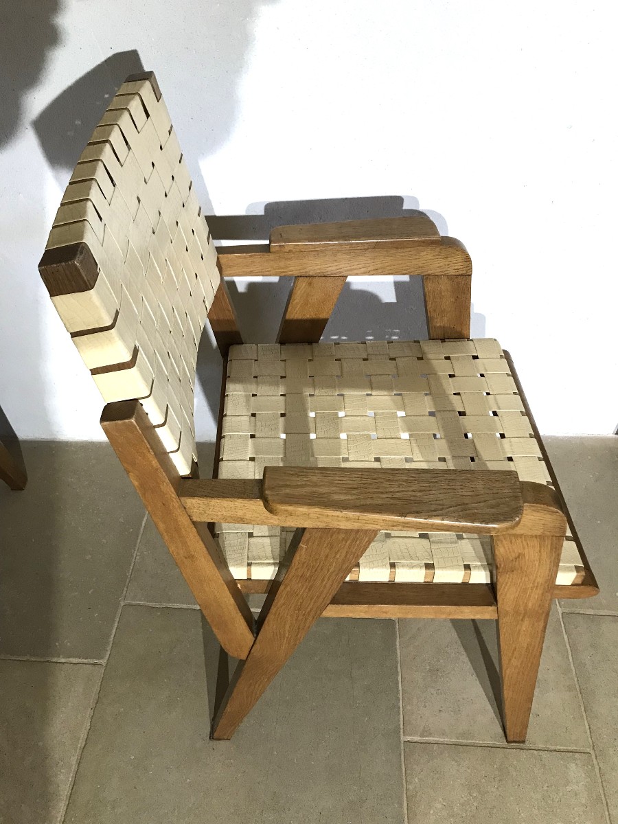 2 Armchairs And 3 Chairs In The Style Of Pierre Jeanneret-photo-1