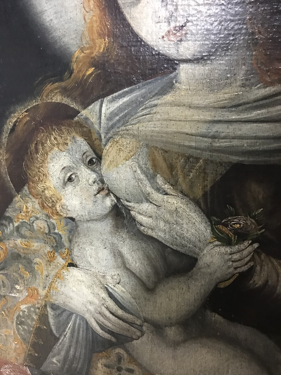 Oil Painting On Canvas Of The Virgin And Child, 17th Century-photo-4