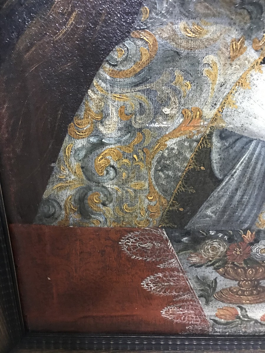 Oil Painting On Canvas Of The Virgin And Child, 17th Century-photo-3
