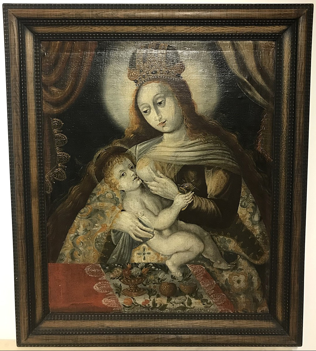 Oil Painting On Canvas Of The Virgin And Child, 17th Century