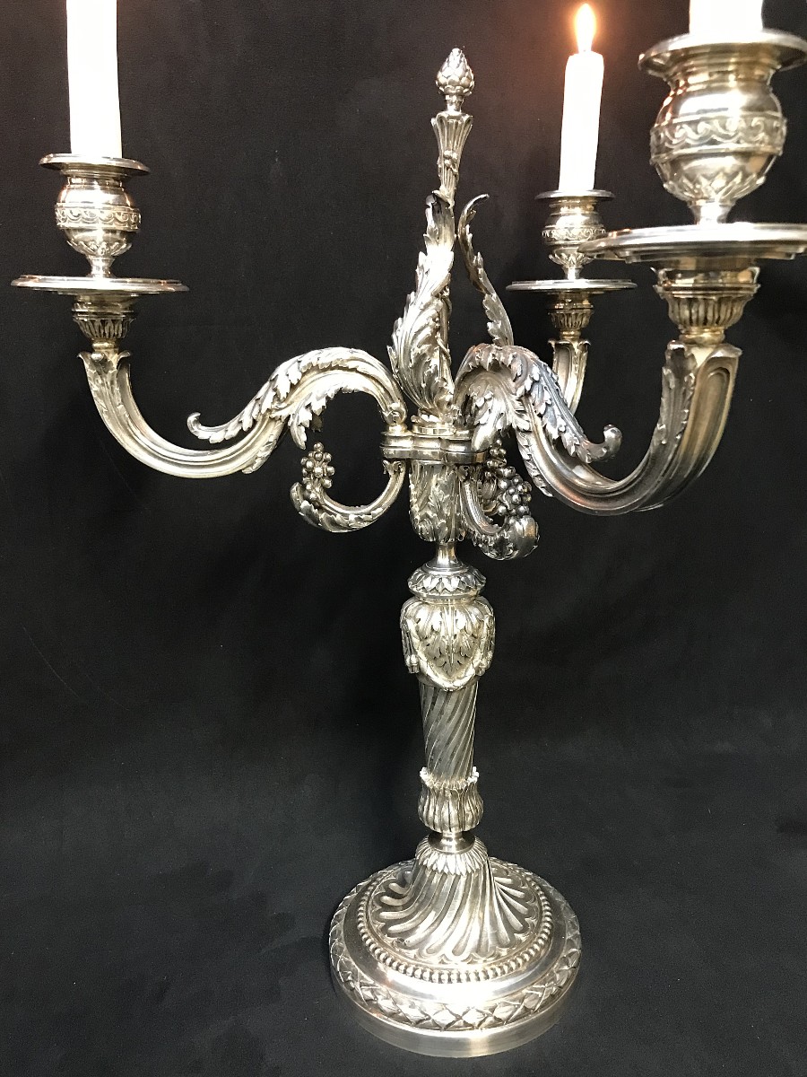 Paire de candélabres style Louis XVI bronze argenté-photo-2