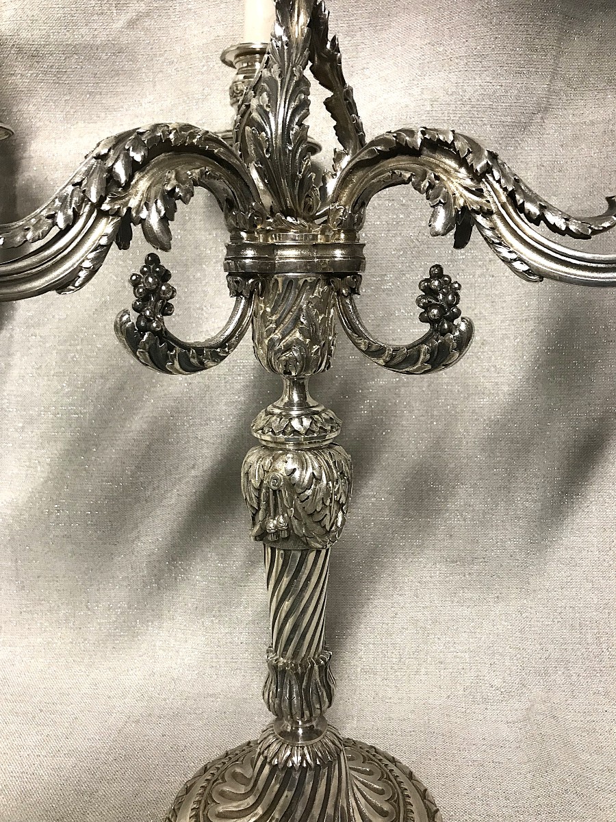 Pair Of Louis XVI Style Silver-plated Bronze Candelabras-photo-1