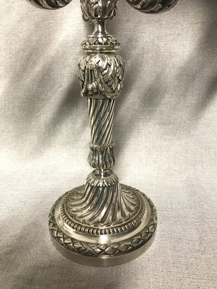Pair Of Louis XVI Style Silver-plated Bronze Candelabras-photo-2