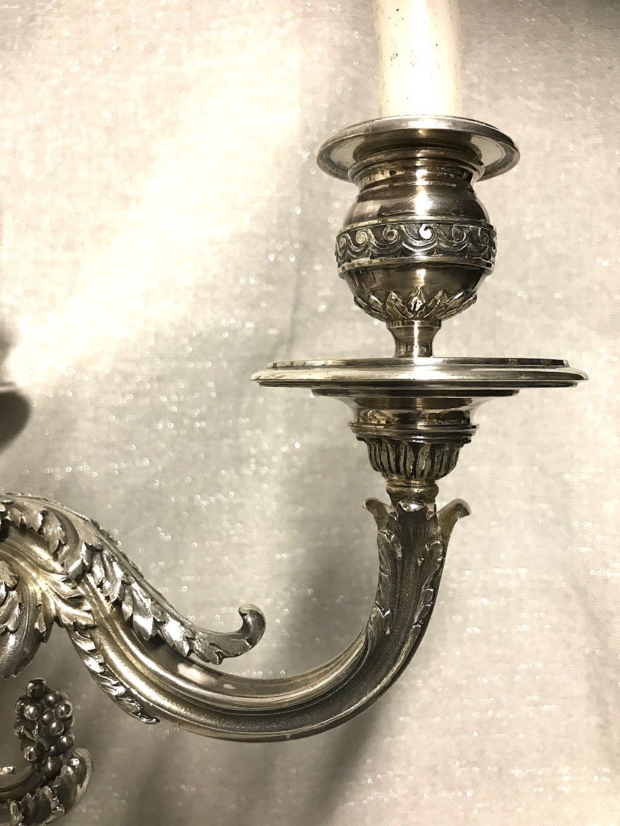 Pair Of Louis XVI Style Silver-plated Bronze Candelabras-photo-3