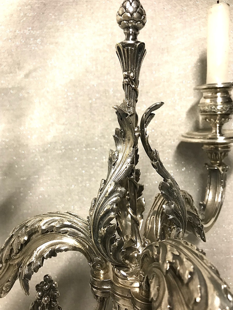 Pair Of Louis XVI Style Silver-plated Bronze Candelabras-photo-4