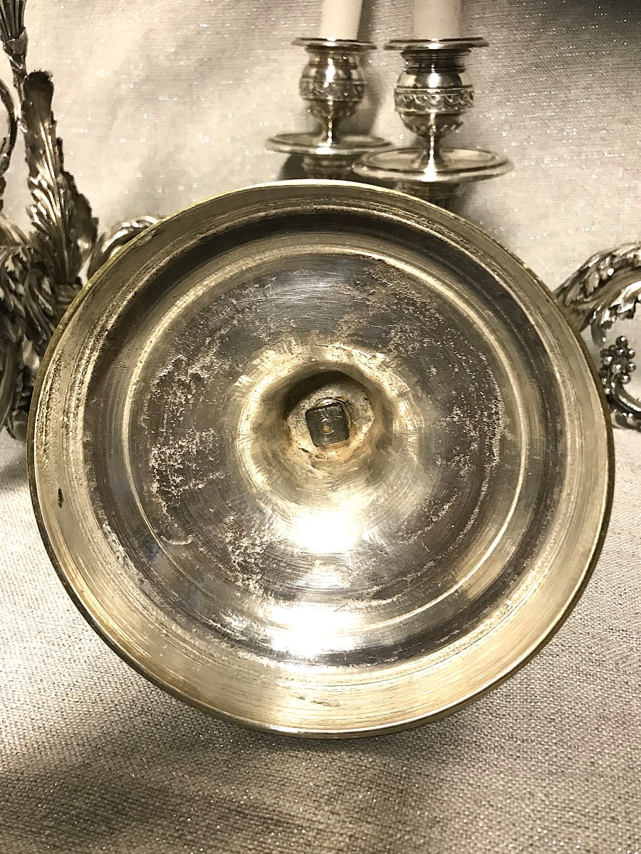 Pair Of Louis XVI Style Silver-plated Bronze Candelabras-photo-7