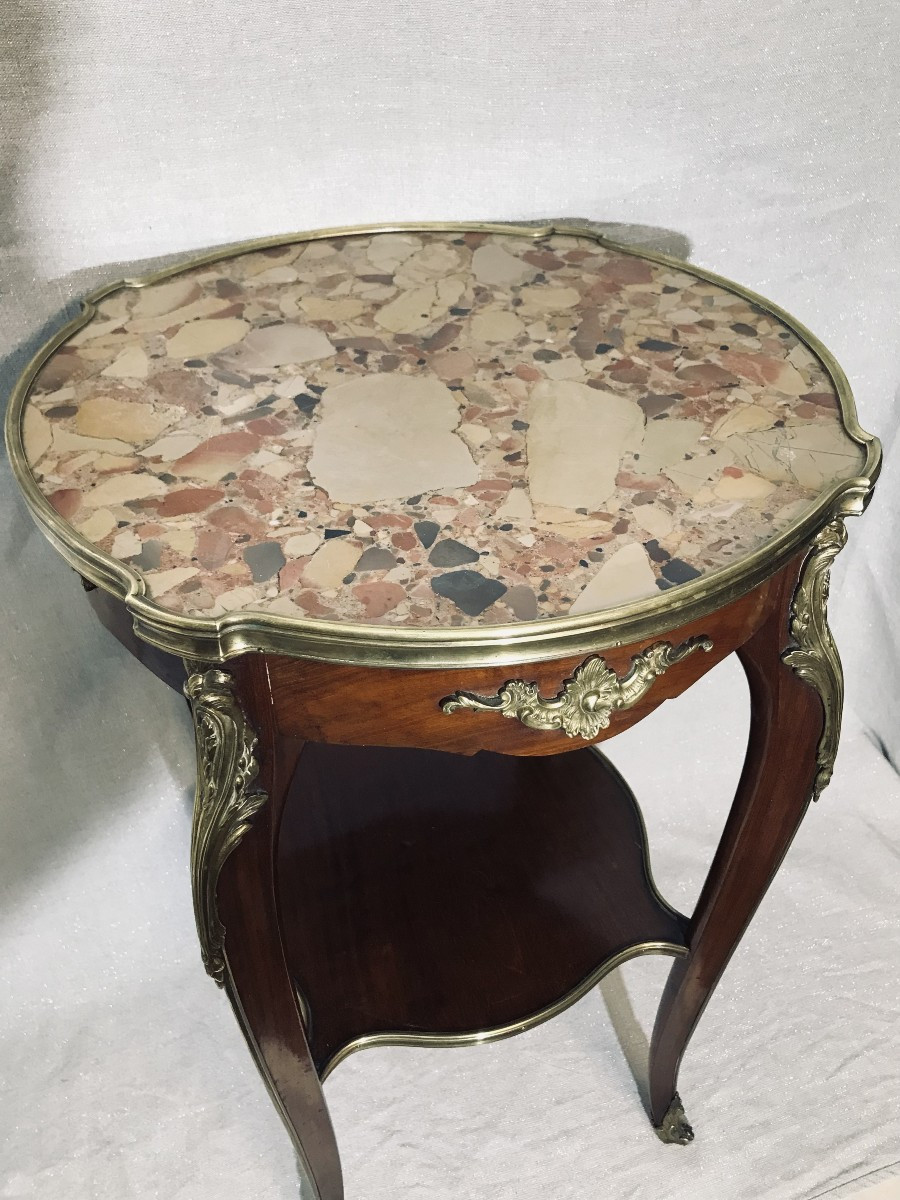 Small Louis XV Style Mahogany And Bronze Pedestal Table-photo-2