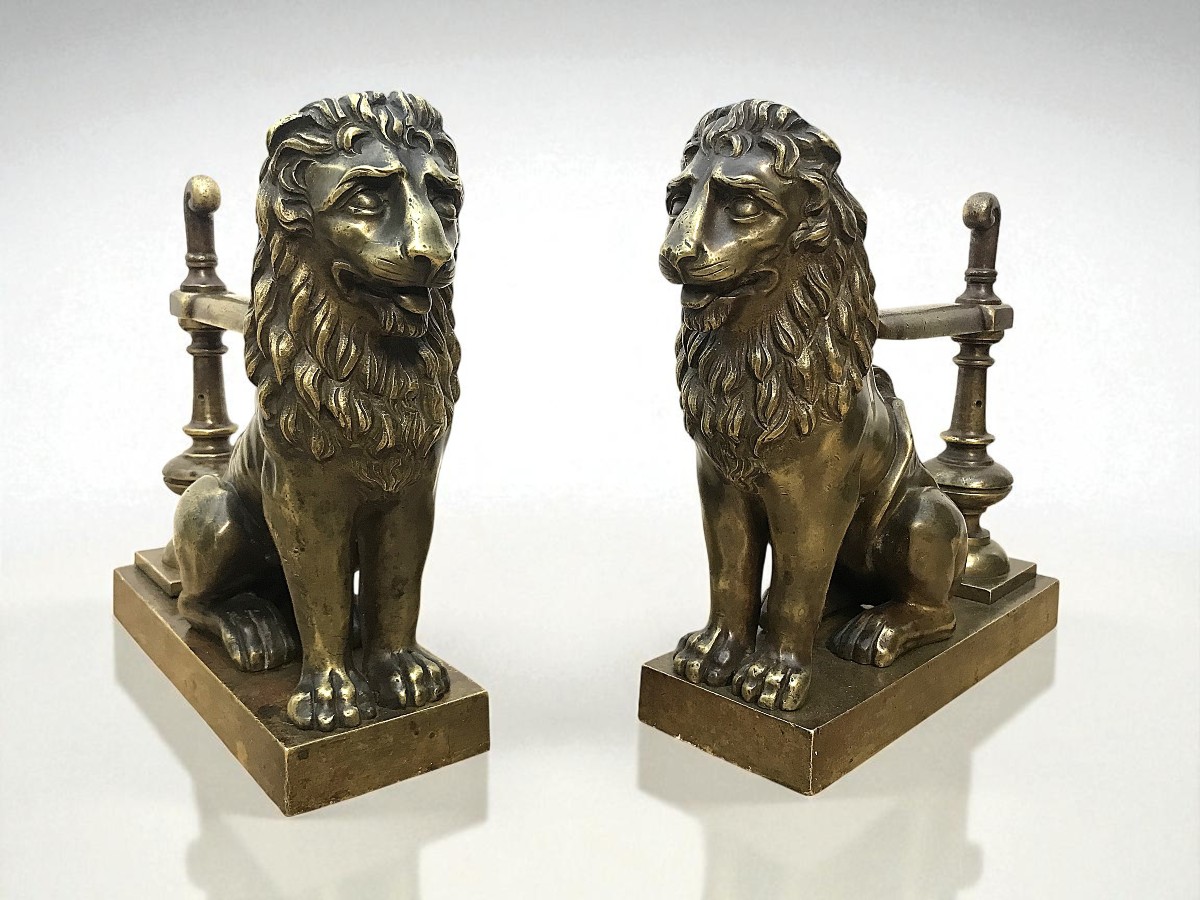 Rare Pair Of Bronze Lion Door Wedges-photo-2