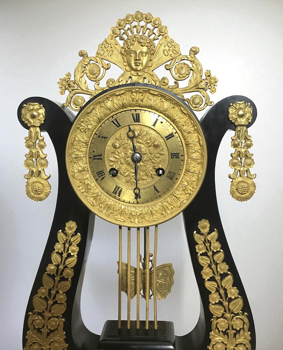 Pendule lyre époque Restauration vers 1830 mouvement à fil-photo-2