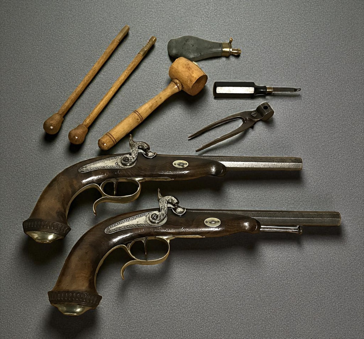 Coffret de pistolets d'officier 19ème siècle-photo-3
