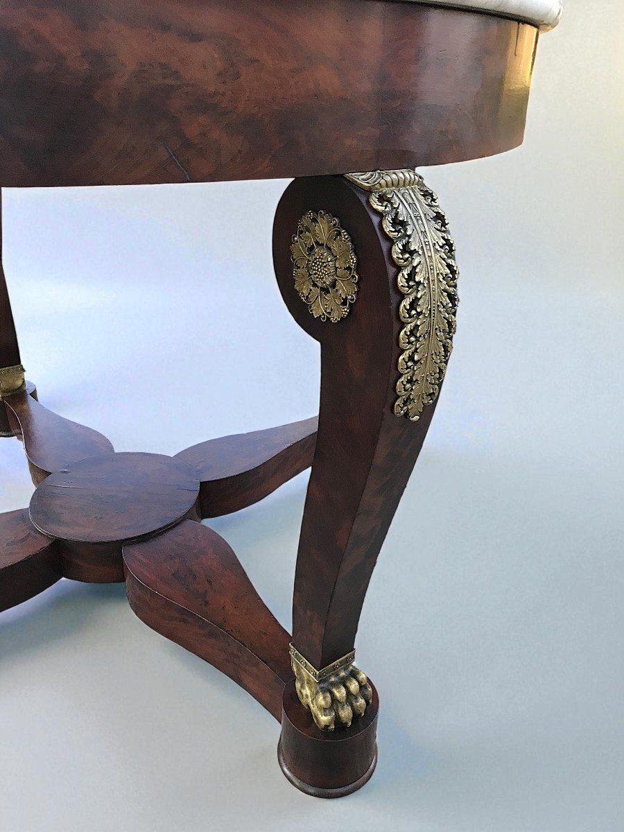 Period Restoration Table In Mahogany And Carrara Marble-photo-3