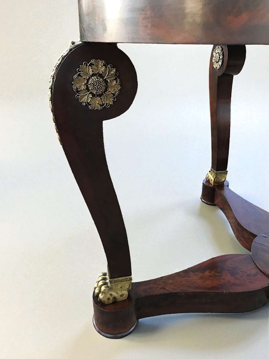 Period Restoration Table In Mahogany And Carrara Marble-photo-4