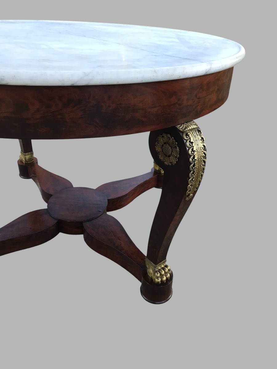 Period Restoration Table In Mahogany And Carrara Marble-photo-2