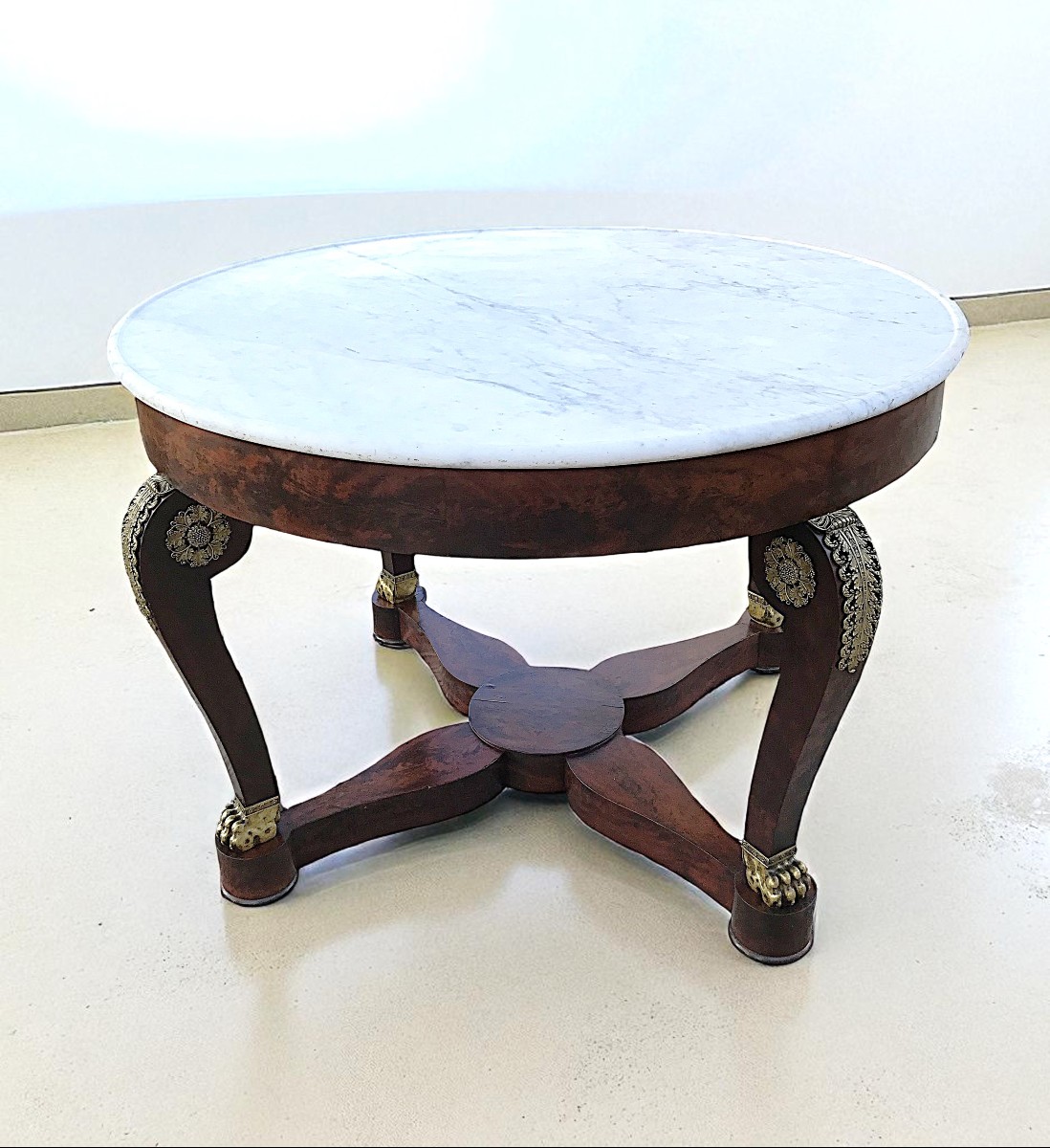 Period Restoration Table In Mahogany And Carrara Marble