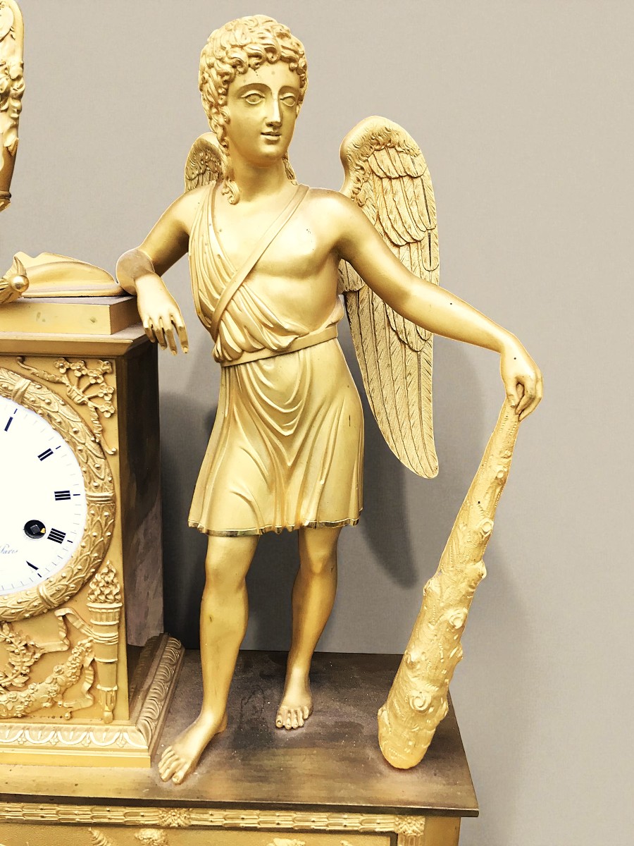 Grande pendule dorée à l'Antique "Le lion de Némée époque Restauration Empire -photo-2