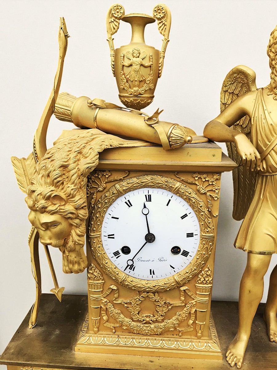 Grande pendule dorée à l'Antique "Le lion de Némée époque Restauration Empire -photo-3