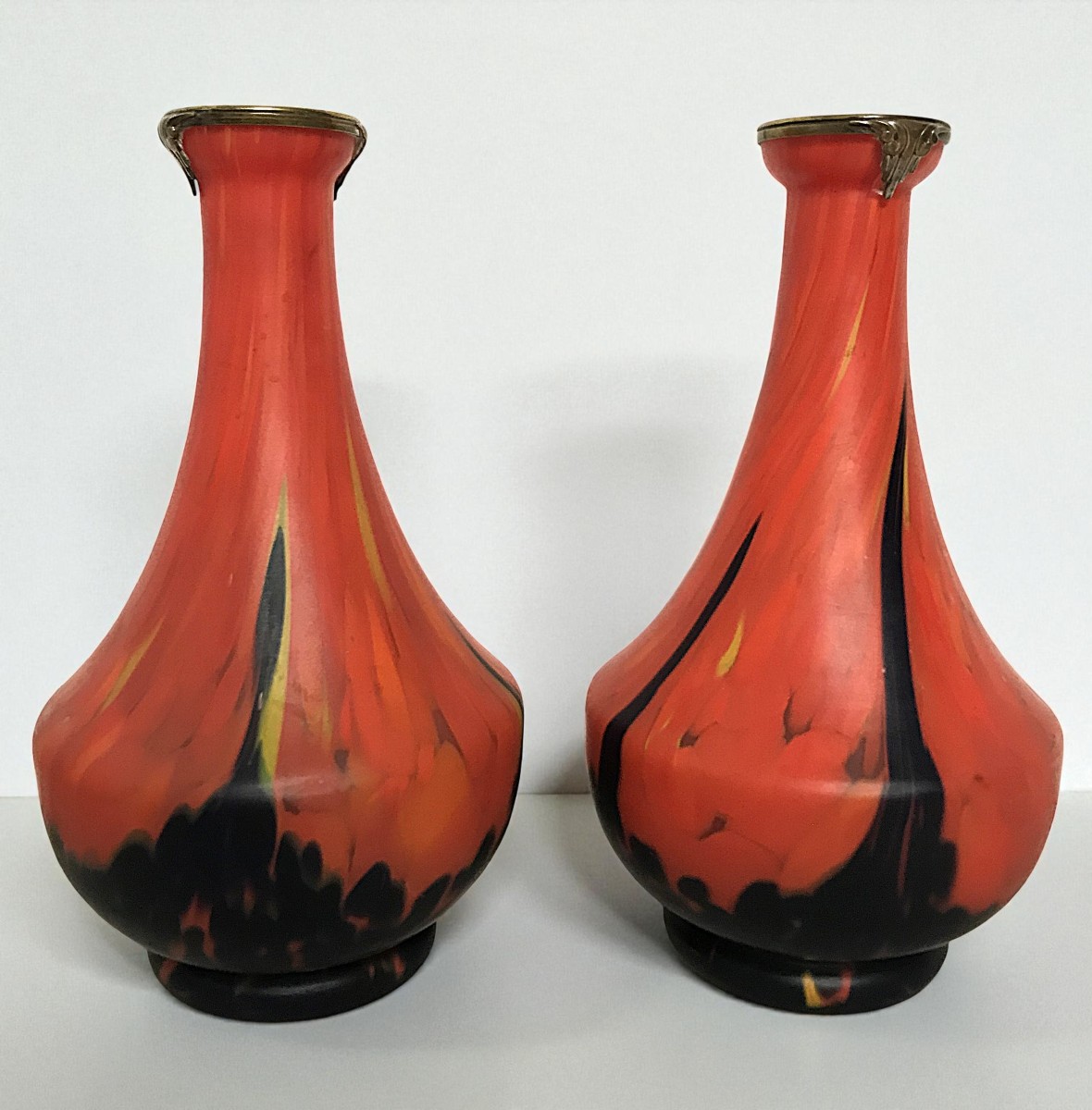 Pair Of Glass Vases Mounted In Bronze-photo-2