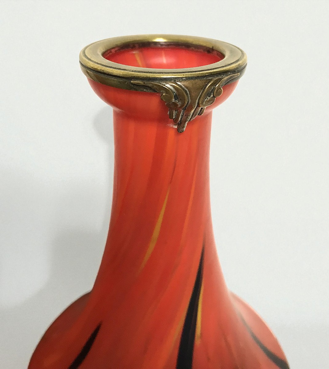 Pair Of Glass Vases Mounted In Bronze-photo-3