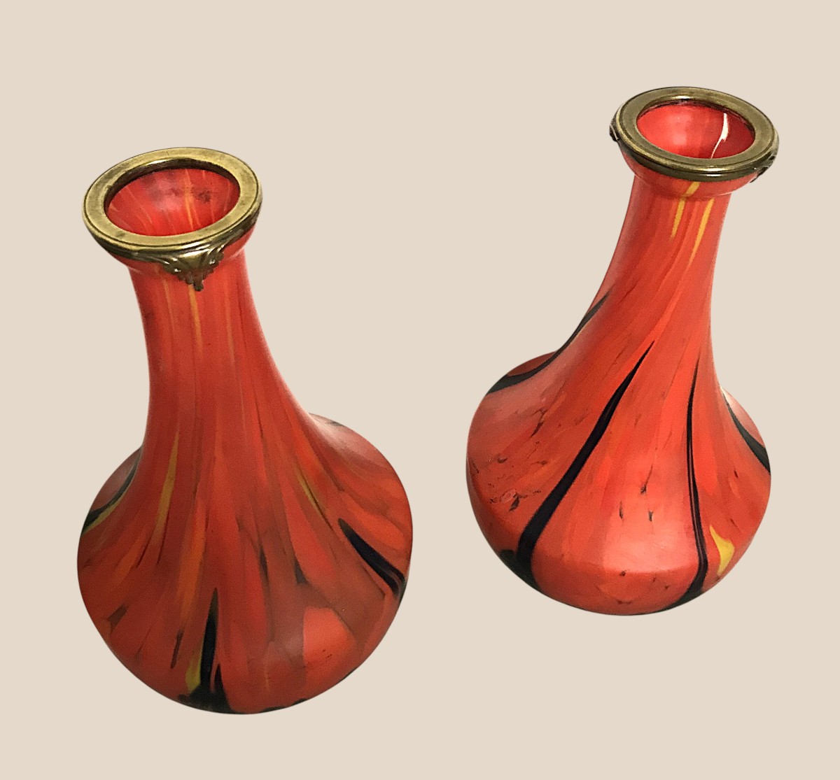 Pair Of Glass Vases Mounted In Bronze-photo-4