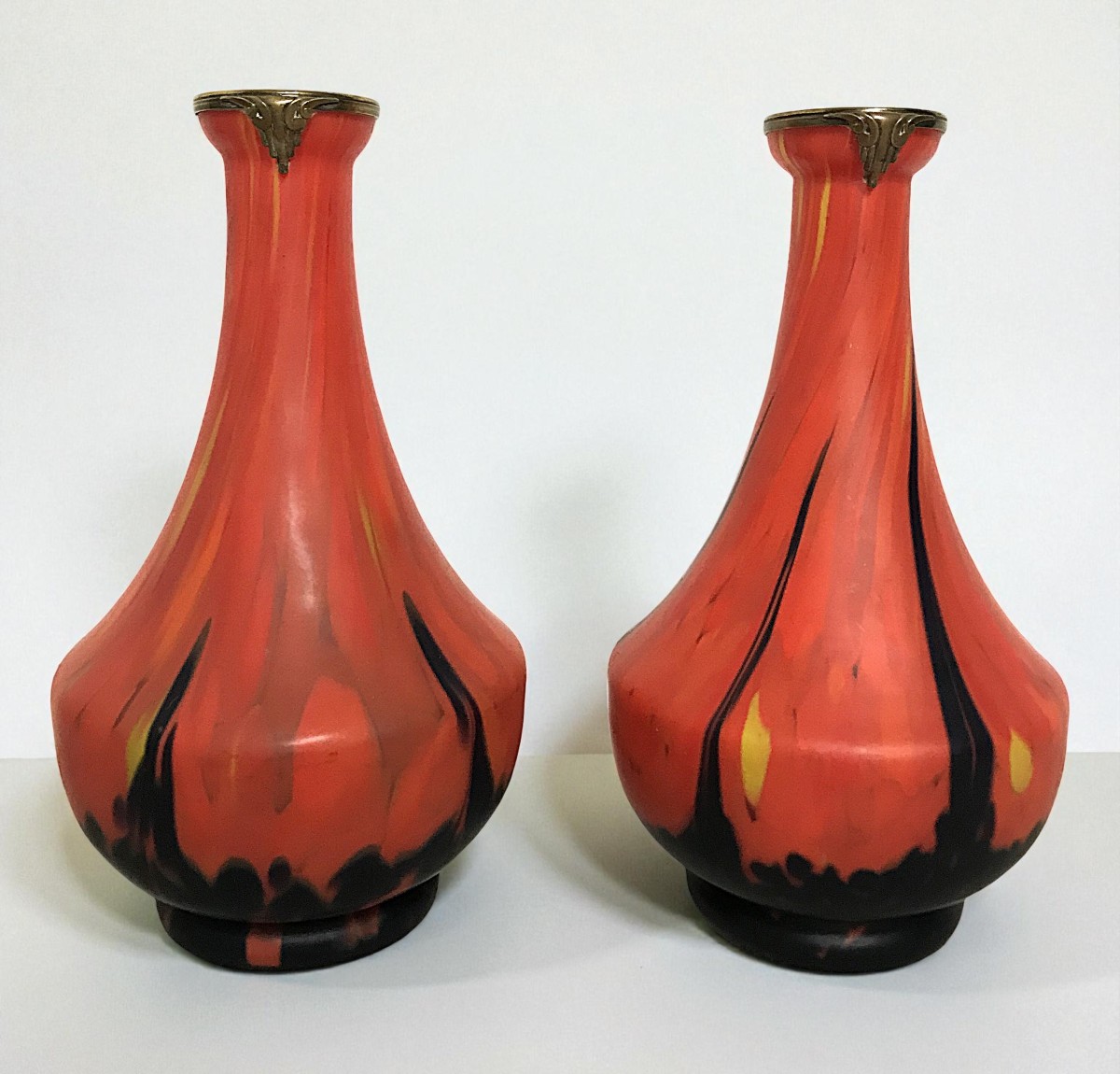 Pair Of Glass Vases Mounted In Bronze