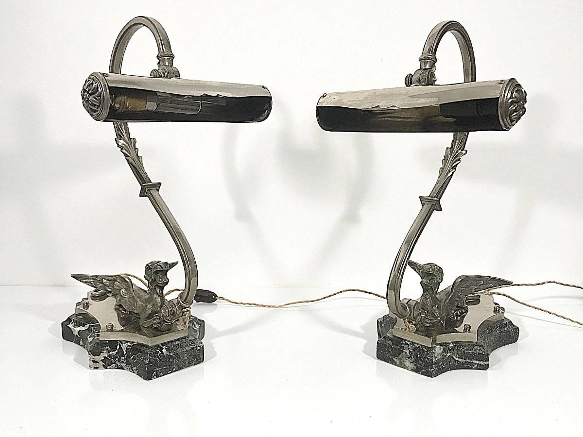 Paire de lampes articulées en bronze nickelé
