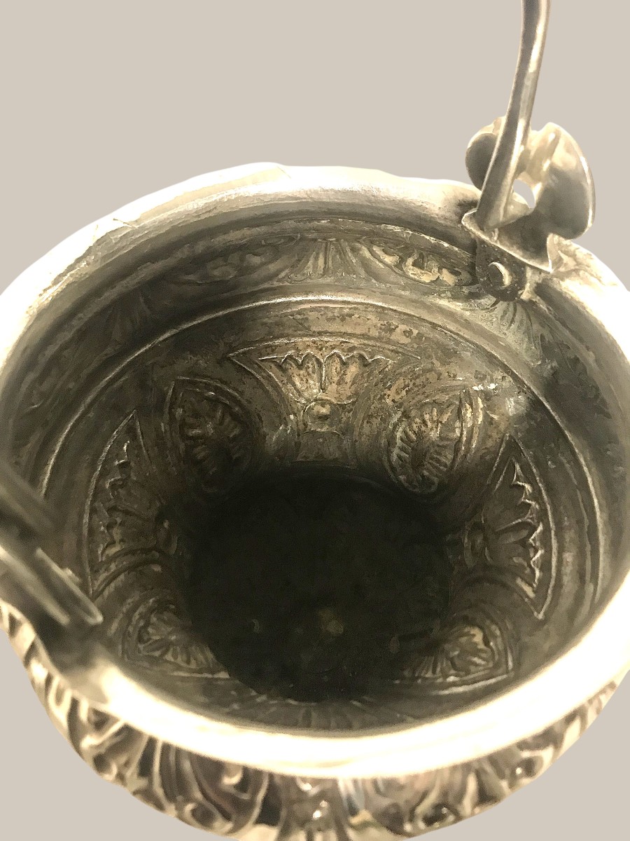 18th Century Silver-plated Metal Holy Water Bucket-photo-4