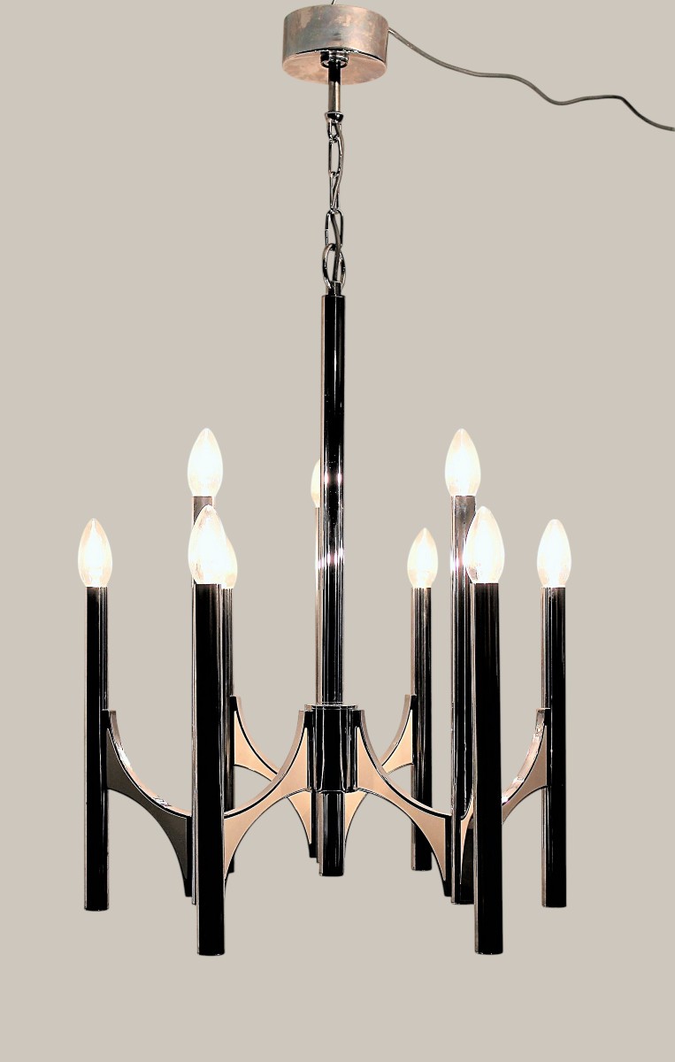 Lustre 1970 à neuf bras de lumières par Gaetano Sciolari