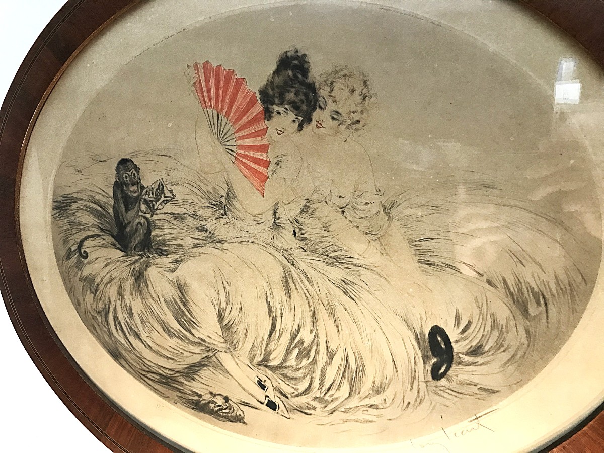 Young Women With A Monkey By Louis Icart, Dated 1922-photo-2