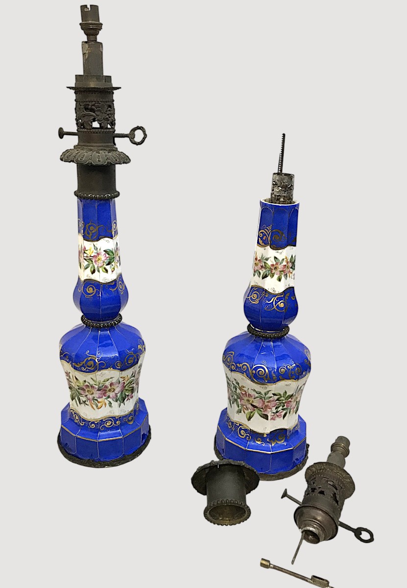 Paire de lampes à huile en porcelaine époque Napoléon III-photo-2