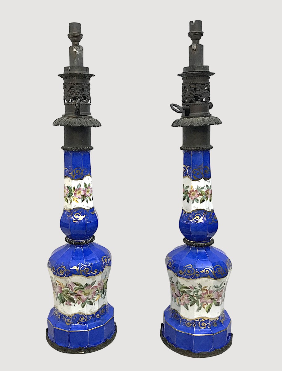 Paire de lampes à huile en porcelaine époque Napoléon III