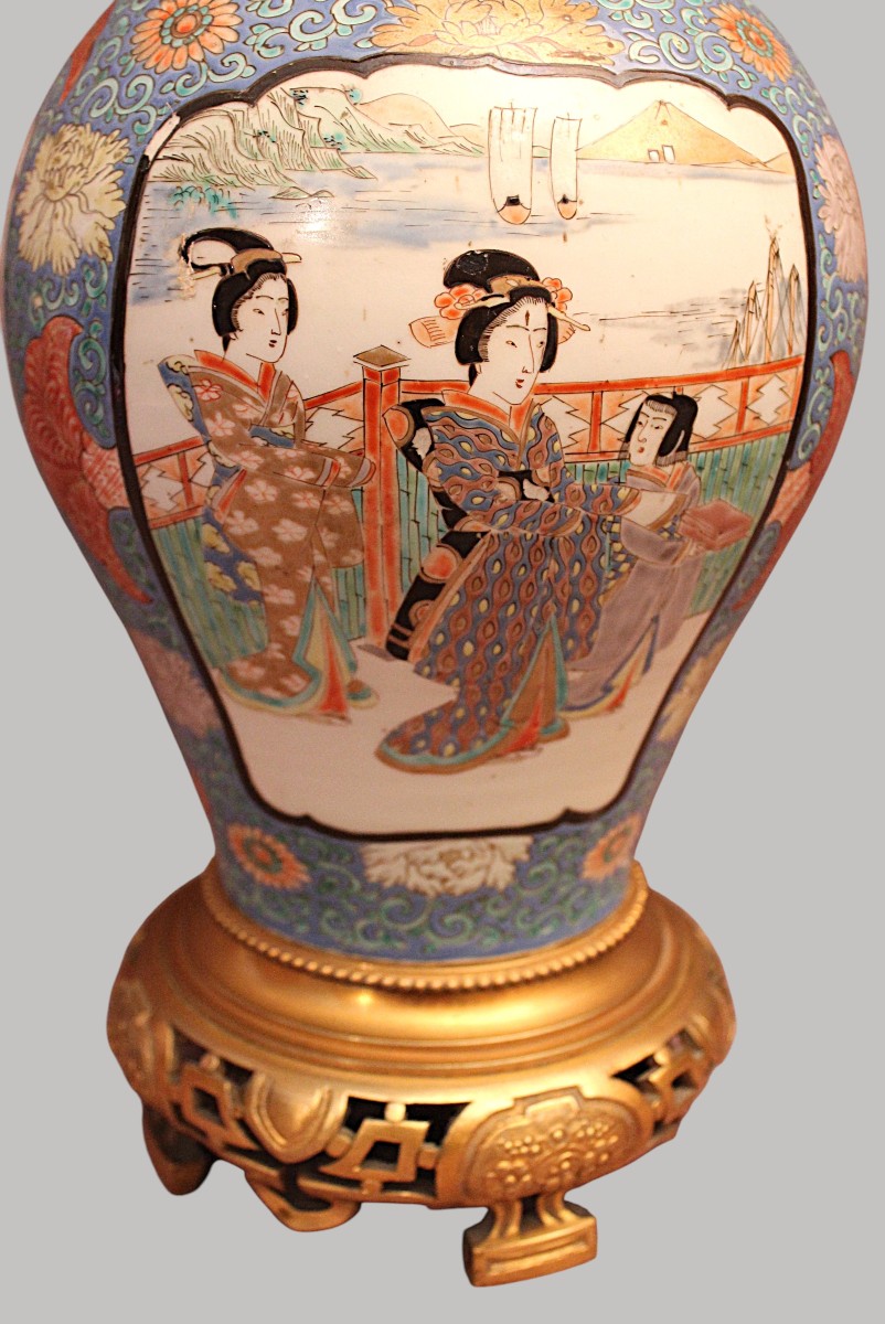 Grand candélabre Japon porcelaine et bronze ( signé )-photo-1