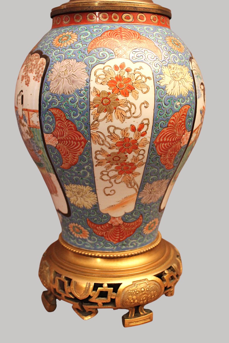 Grand candélabre Japon porcelaine et bronze ( signé )-photo-2