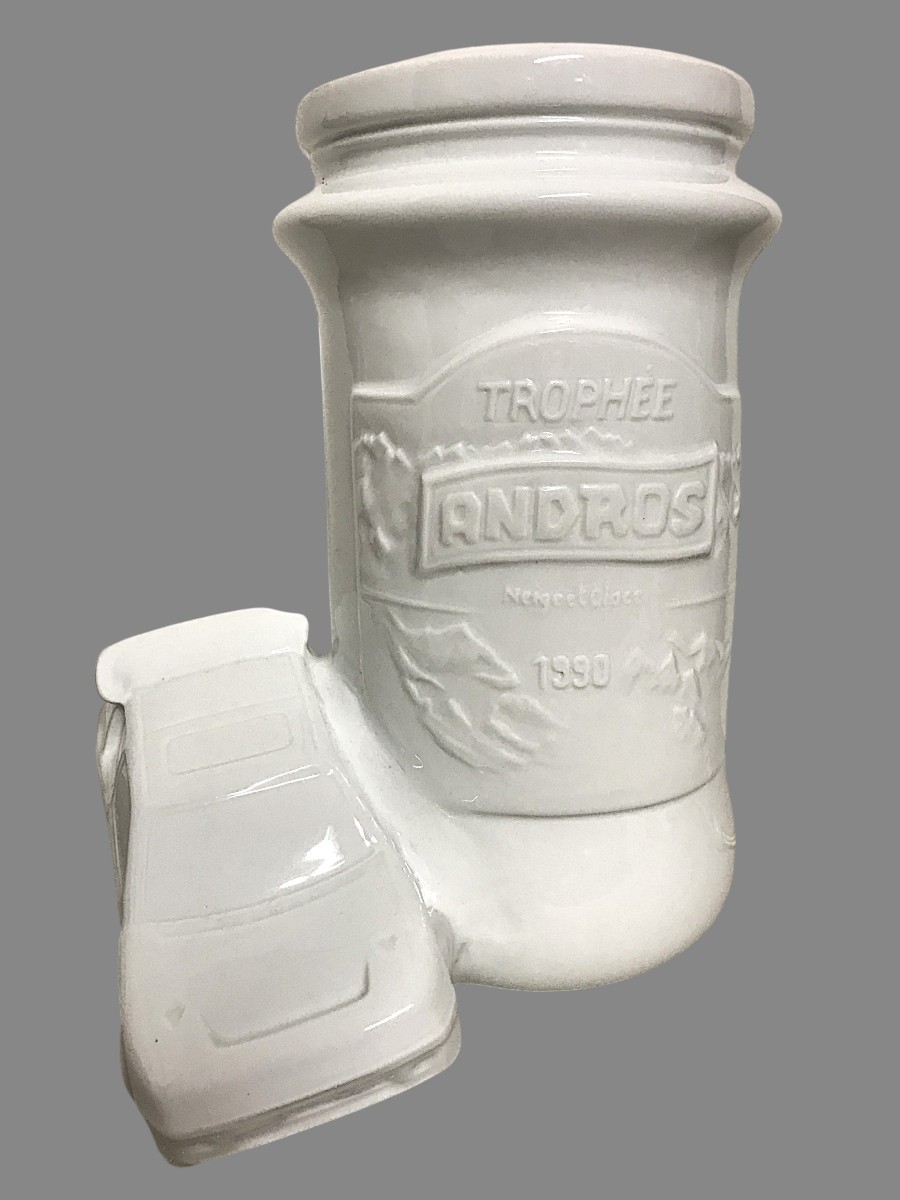 Veilleuse en porcelaine de Limoges, trophée Andros 1990 compétition automobiles