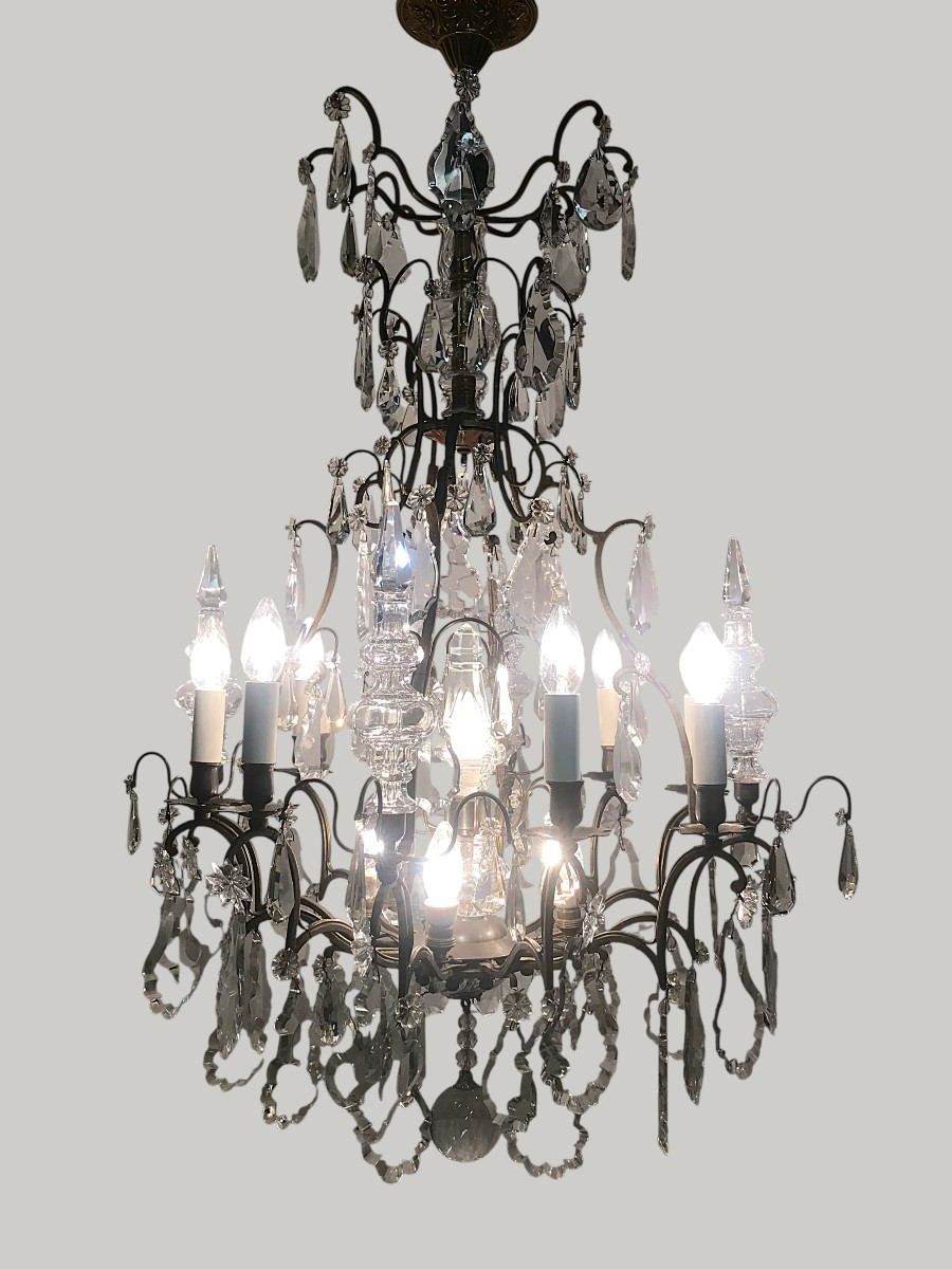 Lustre cage en cristal de Baccarat signé-photo-2