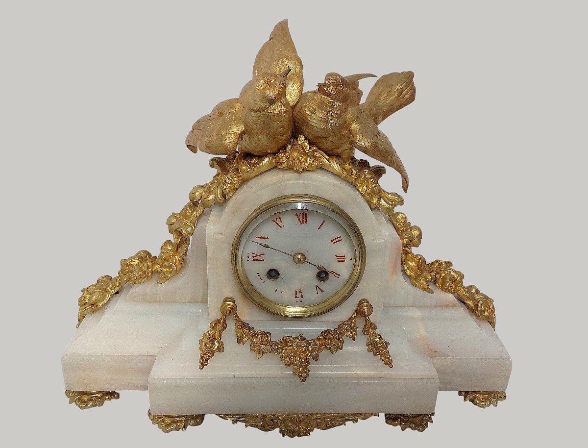 Gilt Bronze And Onyx Dove Clock