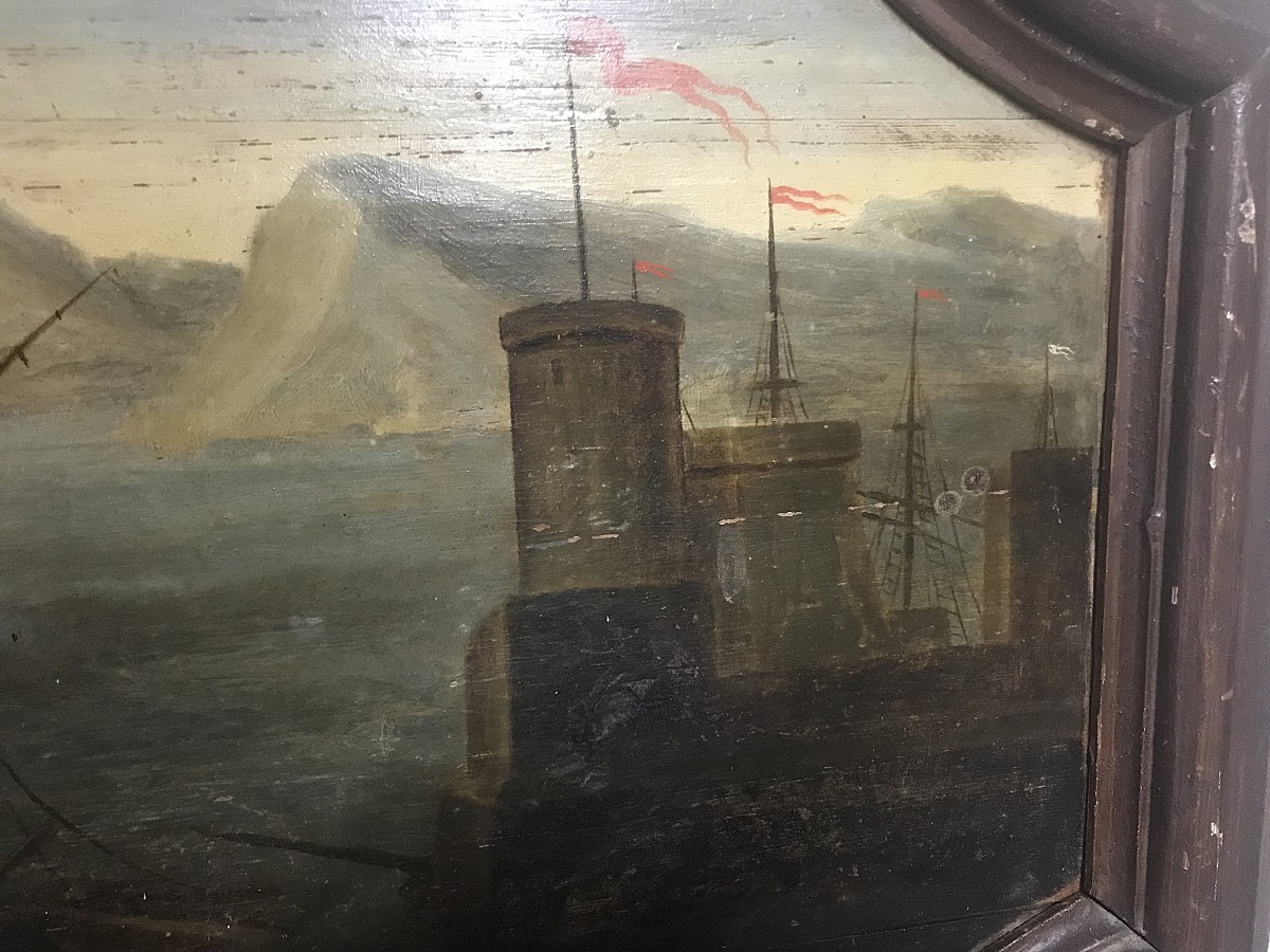 Grande marine peinture de boiserie 18ème siècle-photo-3