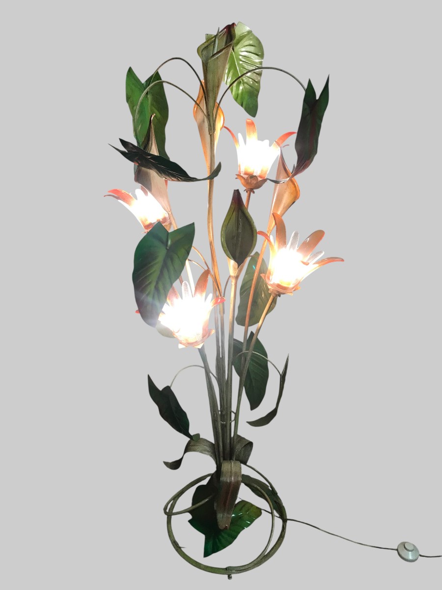 Floral Floor Lamp In Lacquered Sheet Metal And Glass -photo-2