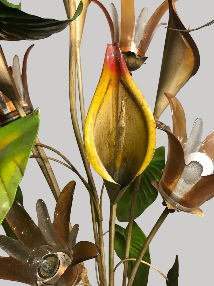 Floral Floor Lamp In Lacquered Sheet Metal And Glass -photo-3