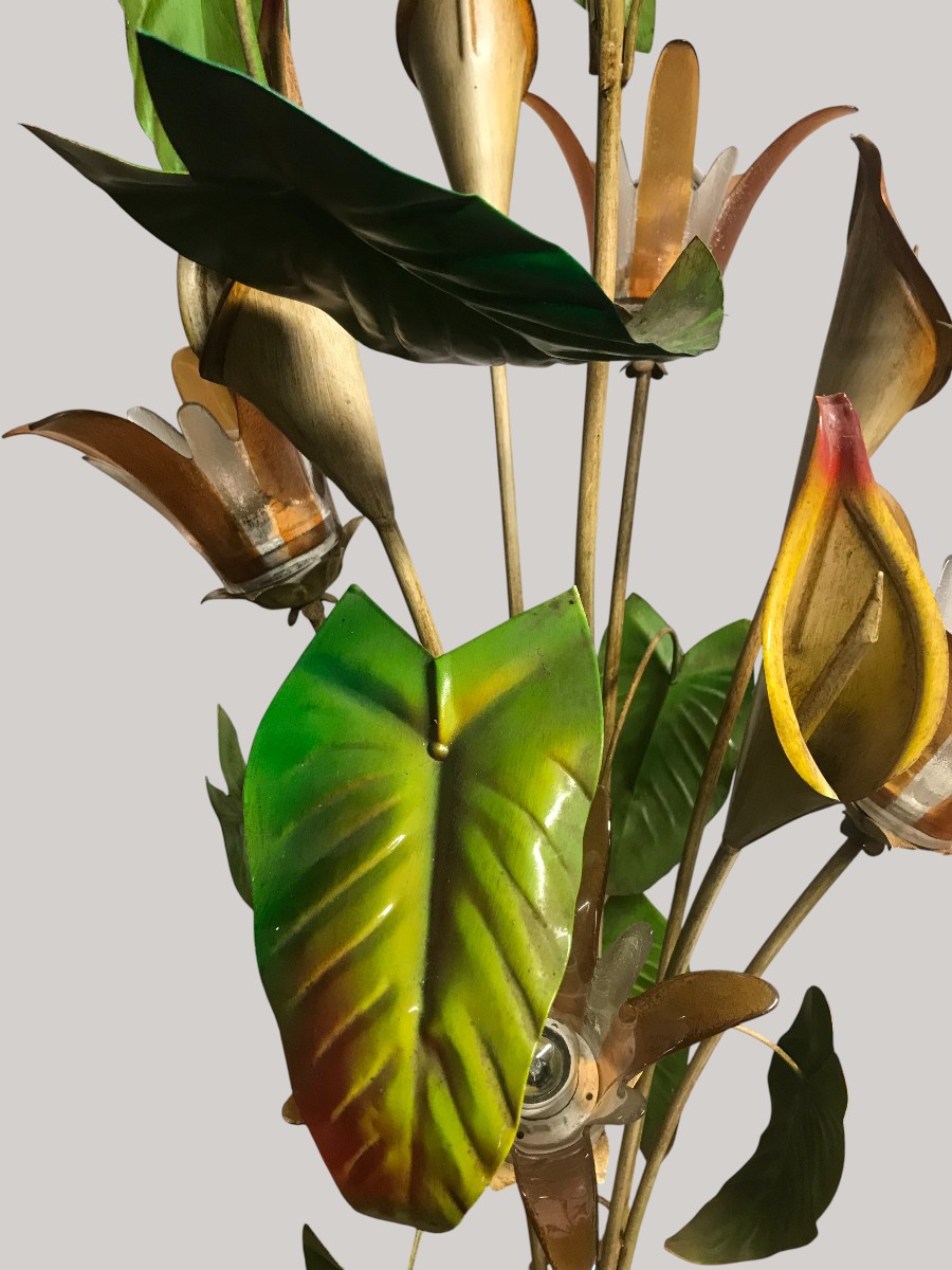 Floral Floor Lamp In Lacquered Sheet Metal And Glass -photo-5