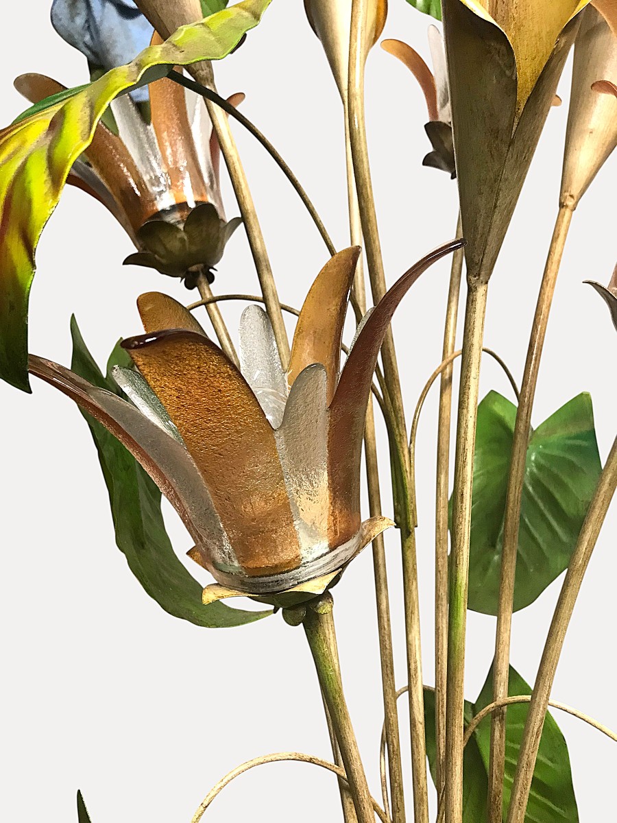 Floral Floor Lamp In Lacquered Sheet Metal And Glass -photo-6