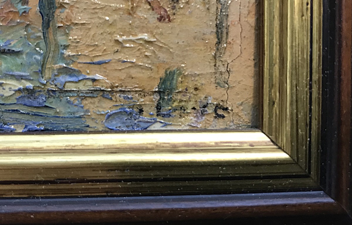 Tableau huile sur Isorel vue d'un port-photo-2