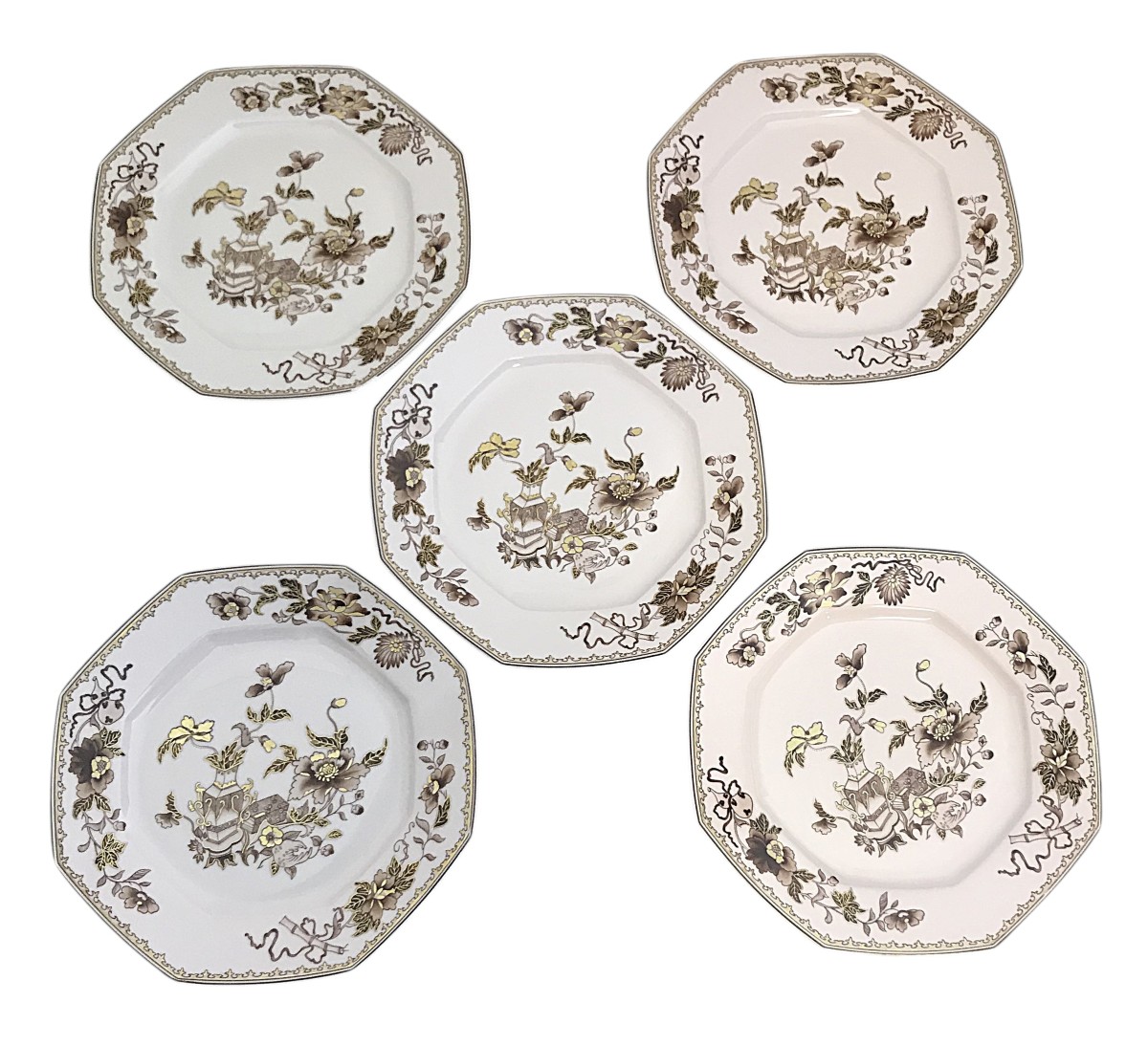 Five Octagonal Limoges Raynaud Sakai Pattern Plates