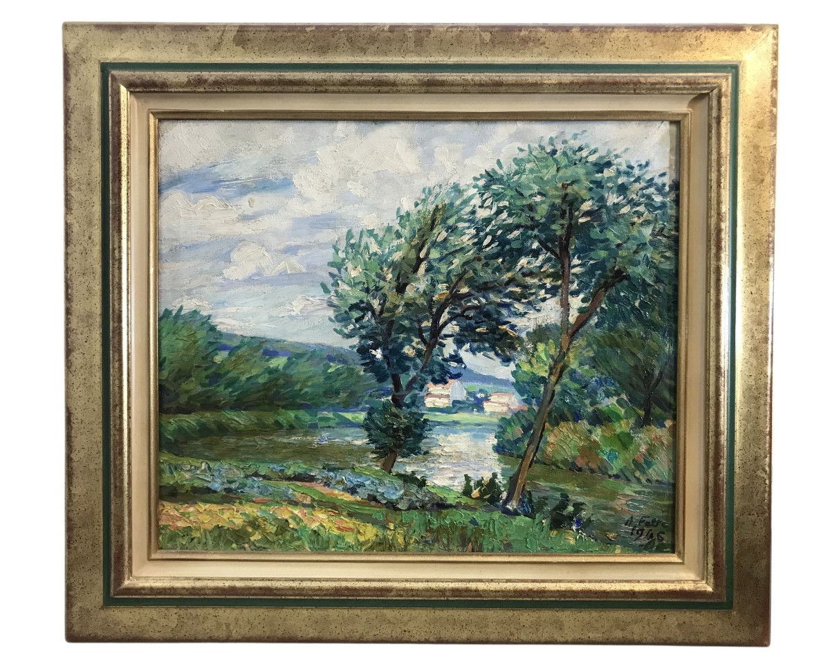 Oil Painting On Canvas, Landscape By Albert Falte, 1946