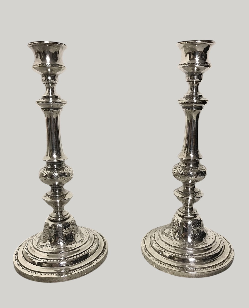 Pair Of Silver-plated Candlesticks 18th Century-photo-2
