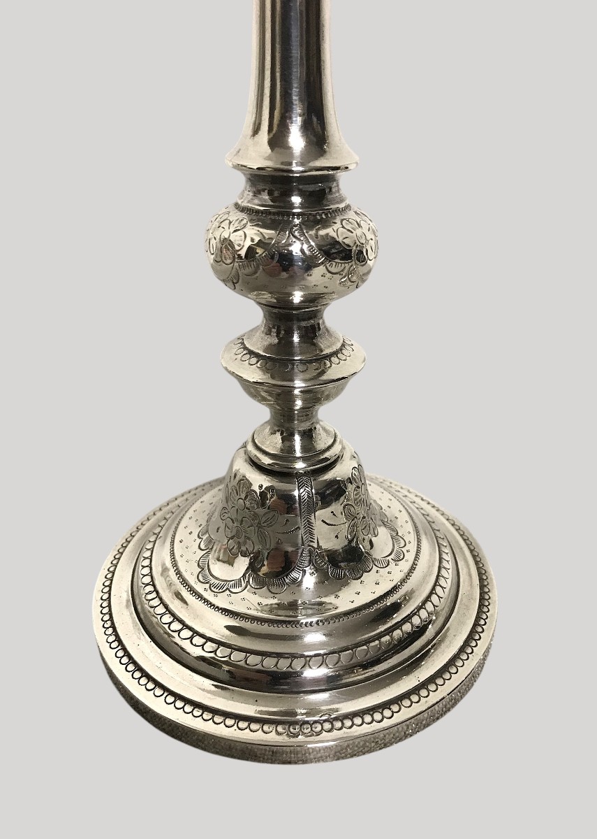 Pair Of Silver-plated Candlesticks 18th Century-photo-3