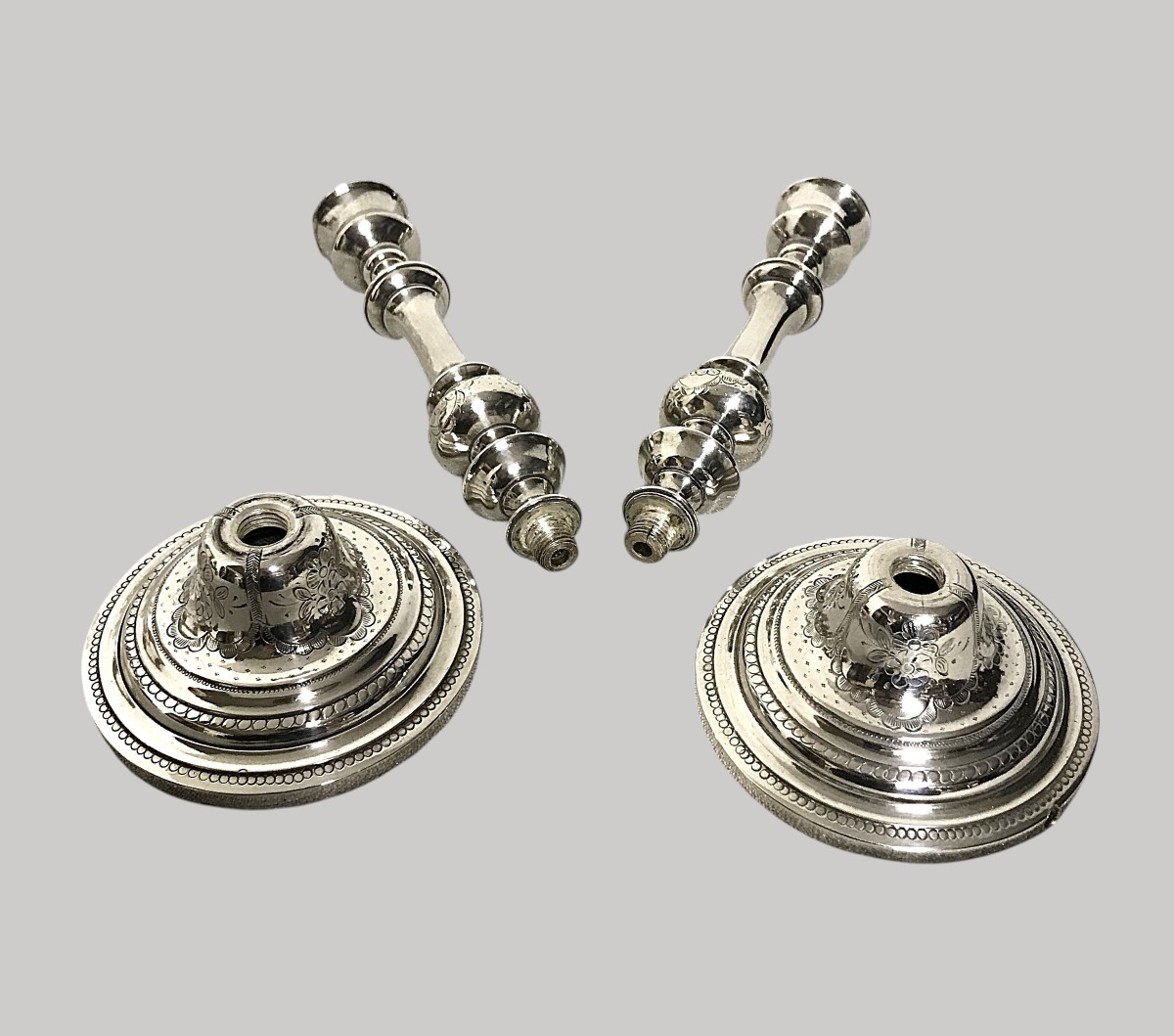 Pair Of Silver-plated Candlesticks 18th Century-photo-7