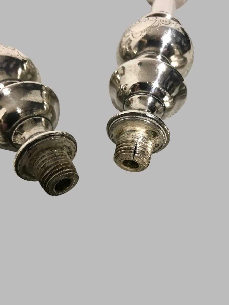 Pair Of Silver-plated Candlesticks 18th Century-photo-8