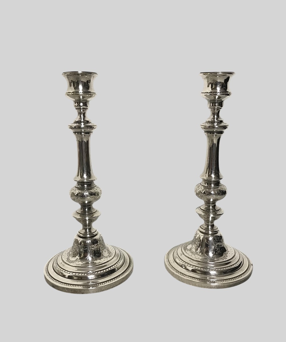 Pair Of Silver-plated Candlesticks 18th Century