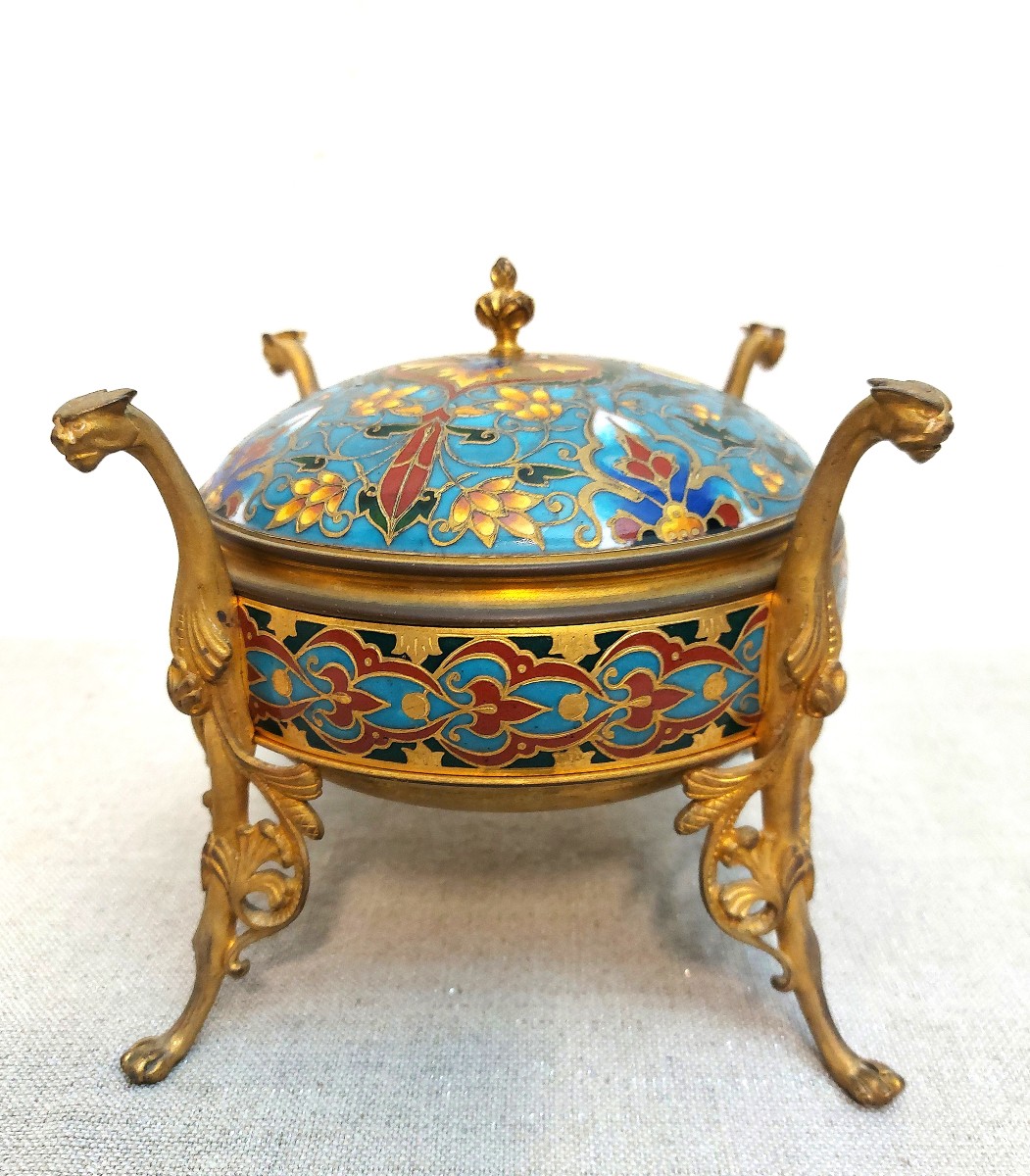 Bonbonnière émail cloisonné F. Barbedienne-photo-3